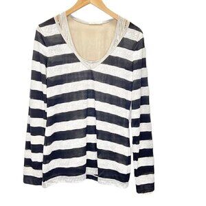 Faquette 2 Piece Set Long Sleeve and Tank Striped Black White Metallic Top Sz L